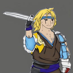 A high-quality digital art image depicting Tidus from Final Fantasy in the style of a Wojak meme