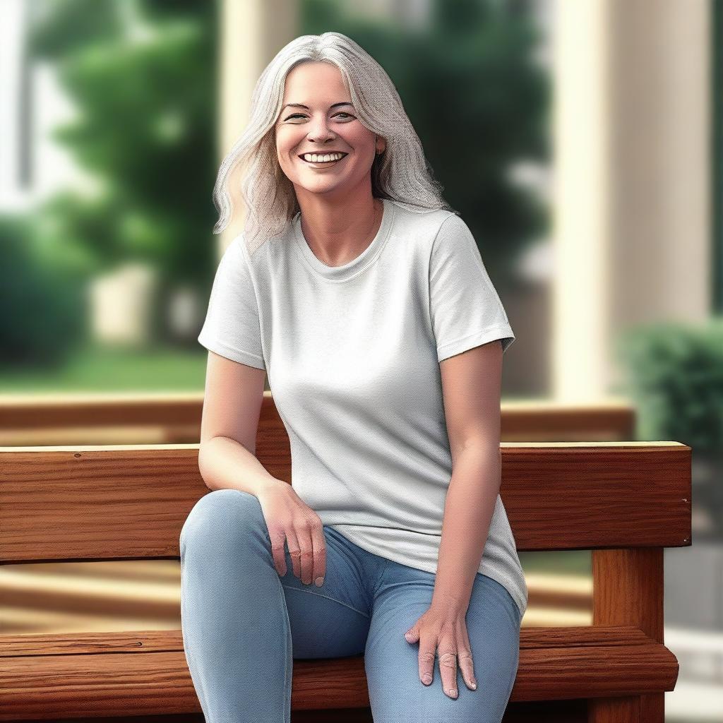 A high-quality digital art image of a white woman portrayed in a casual, everyday setting