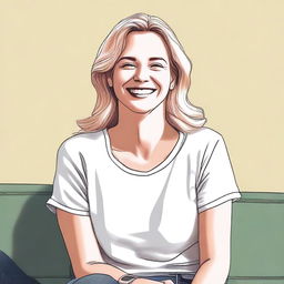 A high-quality digital art image of a white woman portrayed in a casual, everyday setting