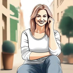 A high-quality digital art image of a white woman portrayed in a casual, everyday setting