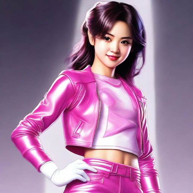 This digital art showcases an 18-year-old Japanese woman in a Pink Power Ranger outfit