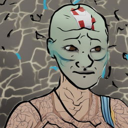 A high-quality digital art image that presents Wakka from Final Fantasy X in the style of a Wojak meme