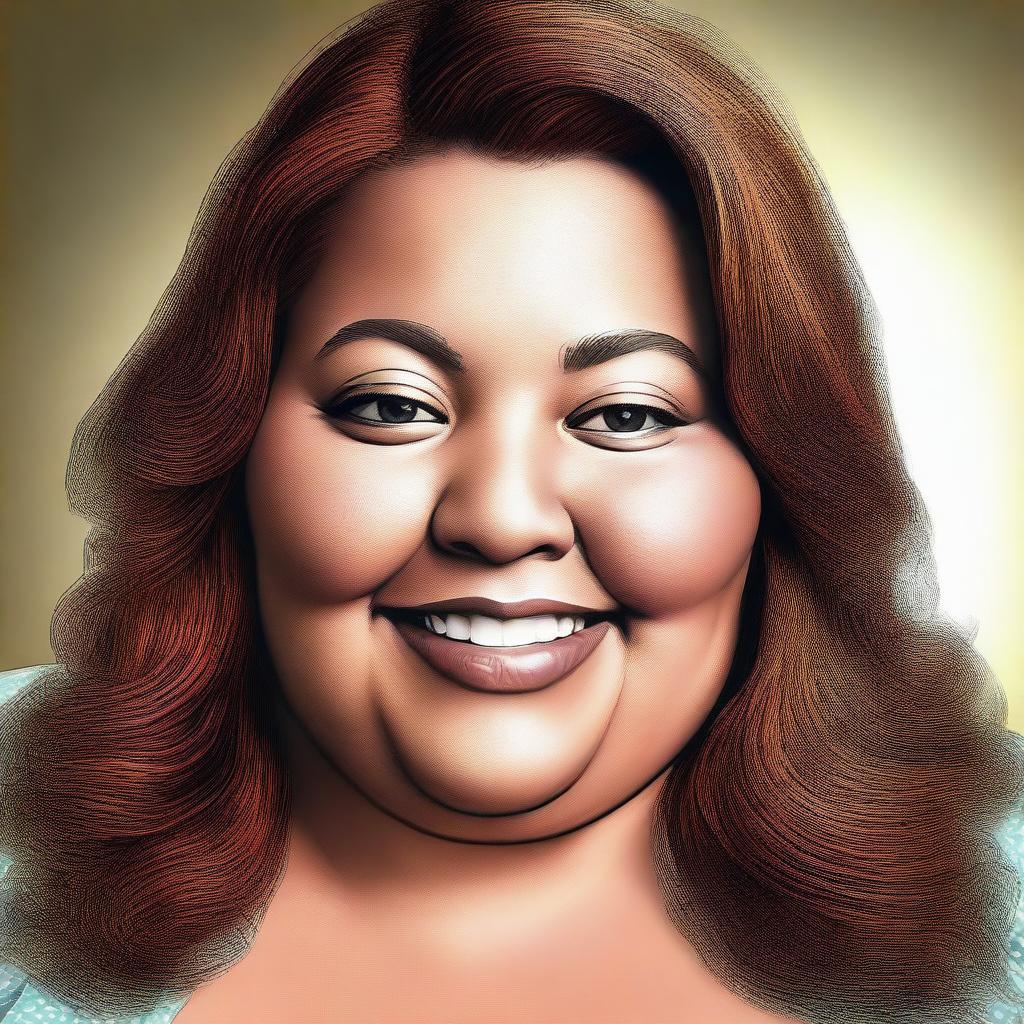 A digital art image showing a woman who was once fit and attractive, but is now visibly overweight