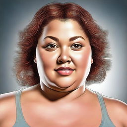 A digital art image showing a woman who was once fit and attractive, but is now visibly overweight