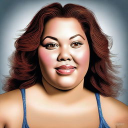 A digital art image showing a woman who was once fit and attractive, but is now visibly overweight