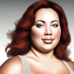 A digital art image showing a woman who was once fit and attractive, but is now visibly overweight