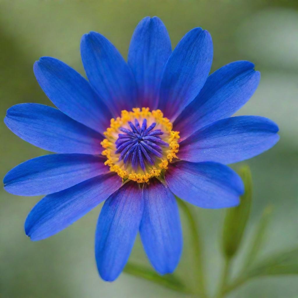 A vibrant, brilliant blue flower in full bloom, its vivid color contrasts with a soft, gentle background.