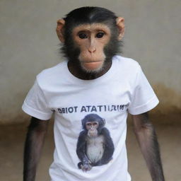 A monkey wearing a t-shirt with 'NANDA OKTAVIA' written on it.