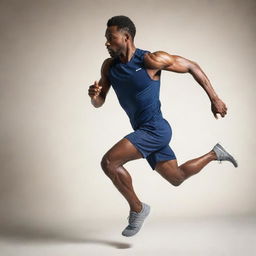 A dynamic image of a man running, exhibiting pure determination. His movements are fluid and powerful, embodying speed and agility.