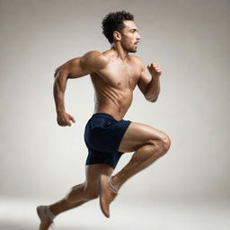 A dynamic image of a man running, exhibiting pure determination. His movements are fluid and powerful, embodying speed and agility.