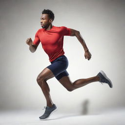 A dynamic image of a man running, exhibiting pure determination. His movements are fluid and powerful, embodying speed and agility.