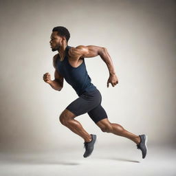 A dynamic image of a man running, exhibiting pure determination. His movements are fluid and powerful, embodying speed and agility.