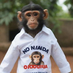 A monkey dressed in a shirt that reads 'NANDA OKTAVIA'