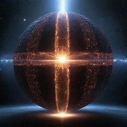 An advanced Dyson sphere, a colossal structure encasing a star, harvesting its energy. The sphere shines with the intense brilliance of the star within, set against the calm backdrop of the surrounding cosmos.