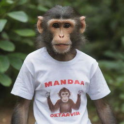 A monkey wearing a shirt with the text 'NANDA OKTAVIA'