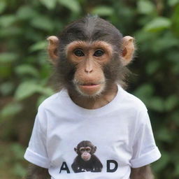 A monkey wearing a shirt with the text 'NANDA OKTAVIA'