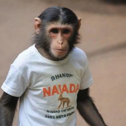 A monkey wearing a t-shirt labeled 'NANDA OKTAVIA'