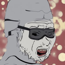 A high-quality digital artwork of Satoru Gojo from 'Jujutsu Kaisen', depicted in the style of the Wojak meme