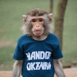 A monkey wearing a t-shirt that says 'Nanda Oktavia'