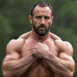 A rugged man with muscular and veiny hands