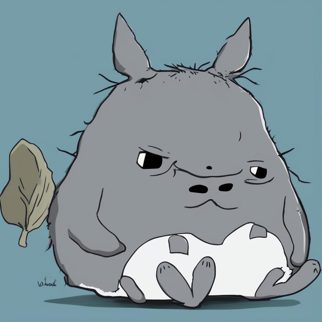 A high-quality digital art image depicting a fusion of Totoro from Studio Ghibli and the meme character, Wojak