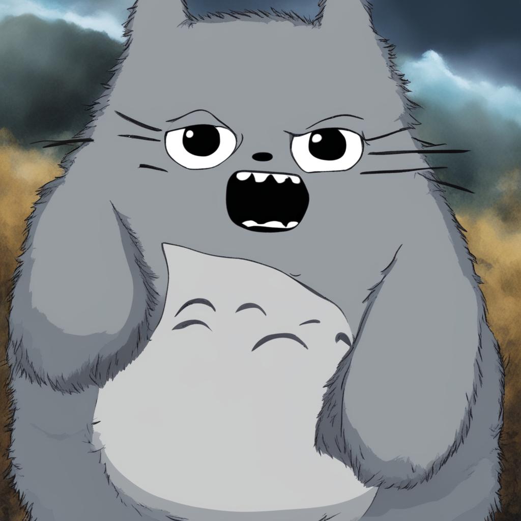 A high-quality digital art image depicting a fusion of Totoro from Studio Ghibli and the meme character, Wojak