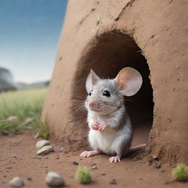 A cartoon mouse sitting outside his burrow, longingly watching cars pass by, dreaming of journeying in them.