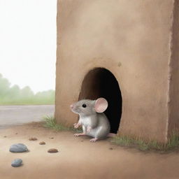 A cartoon mouse sitting outside his burrow, longingly watching cars pass by, dreaming of journeying in them.