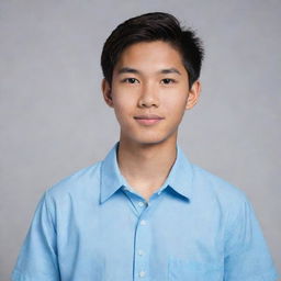 Handsome Asian teenage boy wearing a light blue shirt