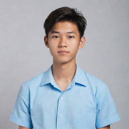 Handsome Asian teenage boy wearing a light blue shirt