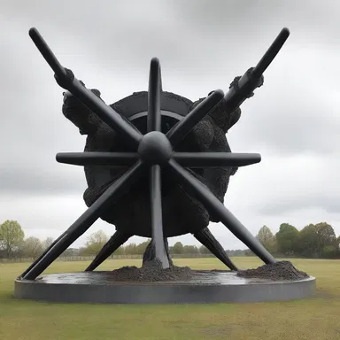 The artist created a sculpture depicting a powerful flak system shooting up in a dramatic, action-packed scene.