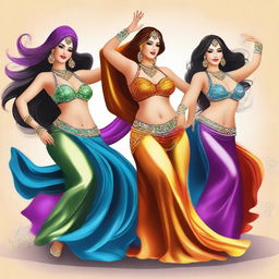 A high-quality digital art image features four voluptuous women