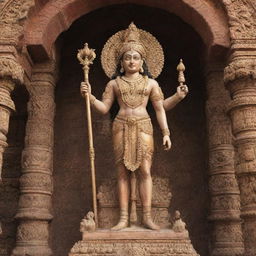 A majestic statue of Shree Ram located inside an ornate, ancient temple