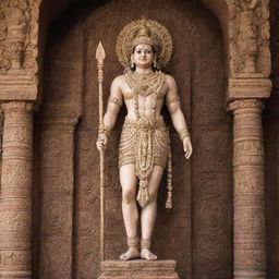 A majestic statue of Shree Ram located inside an ornate, ancient temple