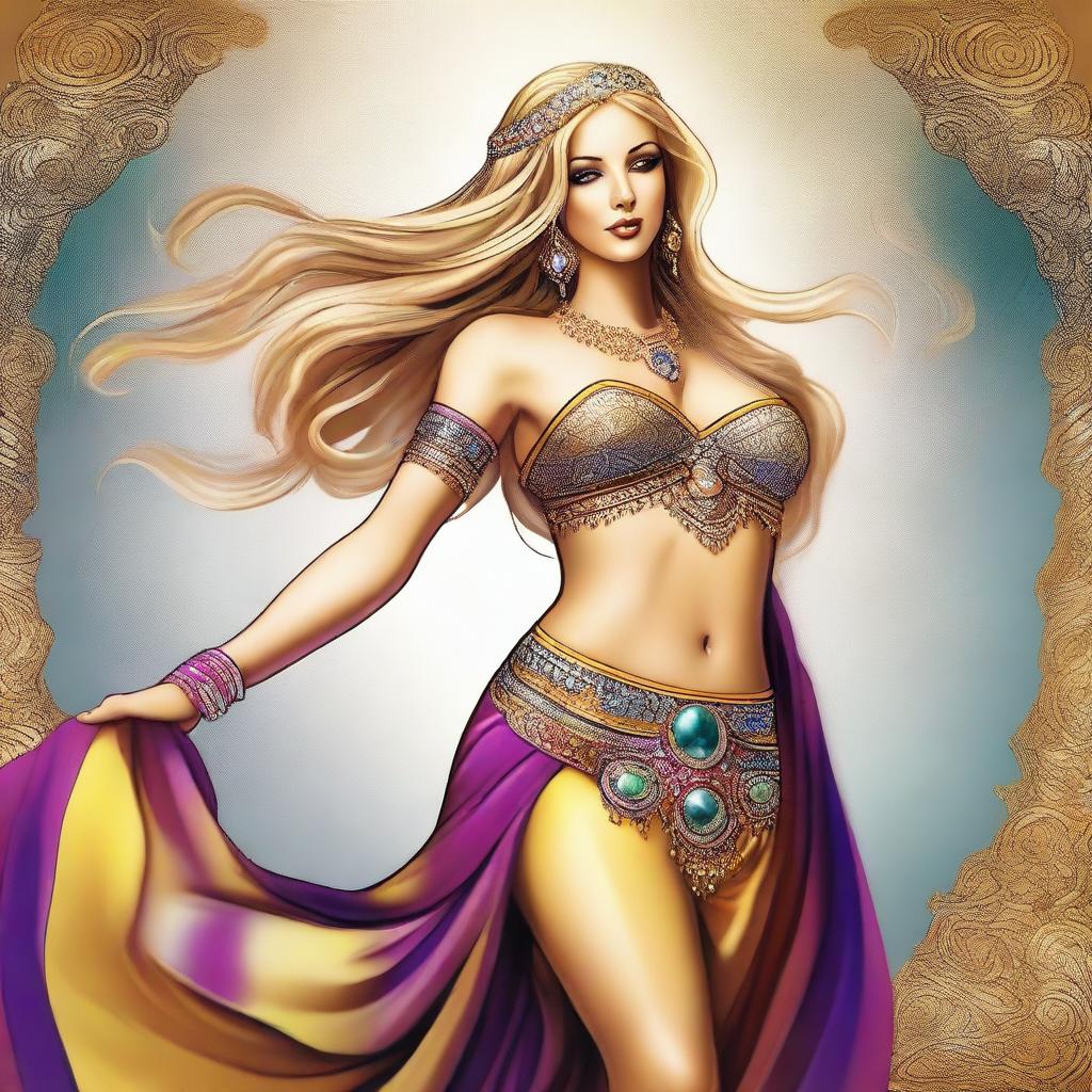 A digital art illustration of an elegant woman with a curvaceous figure