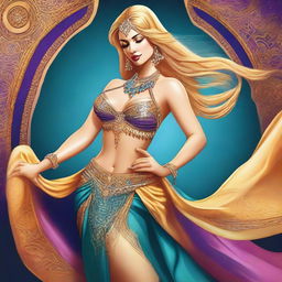A digital art illustration of an elegant woman with a curvaceous figure