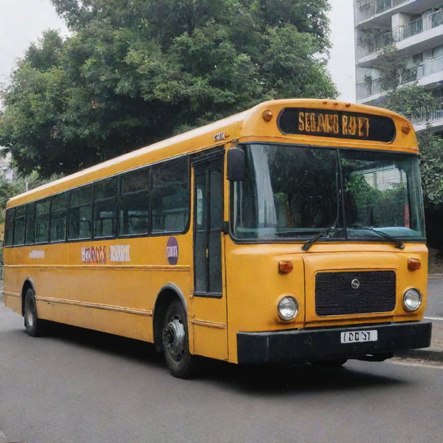 A large bus parked stationary