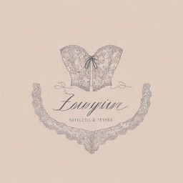 Logo for a lingerie store, featuring elegant cursive lettering and a silhouette of a classic corset against a delicate lace background