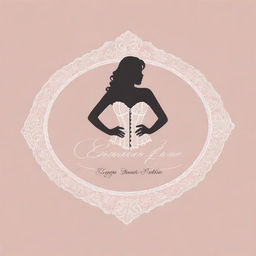 Logo for a lingerie store, featuring elegant cursive lettering and a silhouette of a classic corset against a delicate lace background