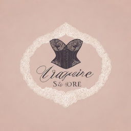 Logo for a lingerie store, featuring elegant cursive lettering and a silhouette of a classic corset against a delicate lace background