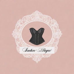 Logo for a lingerie store, featuring elegant cursive lettering and a silhouette of a classic corset against a delicate lace background