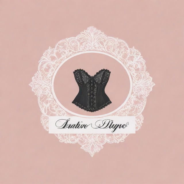 Logo for a lingerie store, featuring elegant cursive lettering and a silhouette of a classic corset against a delicate lace background