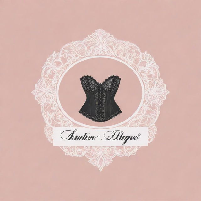 Logo for a lingerie store, featuring elegant cursive lettering and a silhouette of a classic corset against a delicate lace background