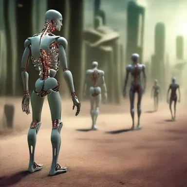 In the distant future, humans have evolved into soleless beings, relying solely on advanced technology to move and navigate.