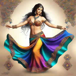 This is a high-quality digital art image, showcasing a belly dancer with a fuller figure