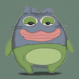 A high-quality digital art image depicting a fusion of Totoro from Studio Ghibli and the meme character, Pepe the Frog