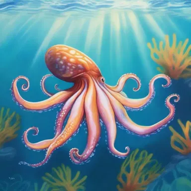 The artist created a beautiful painting of a cephalopod mollusk swimming gracefully in the ocean.