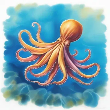 The artist created a beautiful painting of a cephalopod mollusk swimming gracefully in the ocean.