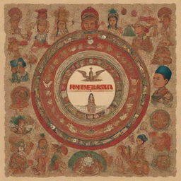 Illustration representing the Indonesian concept of 'Bhinneka Tunggal Ika', showcasing a variety of traditional and cultural symbols from different Indonesian ethnic groups unified under one nation.