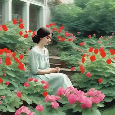 The protagonist of the novel could often be found sitting in her garden, tending to her beloved fish geraniums, symbolizing her hidden passion and longing for adventure.